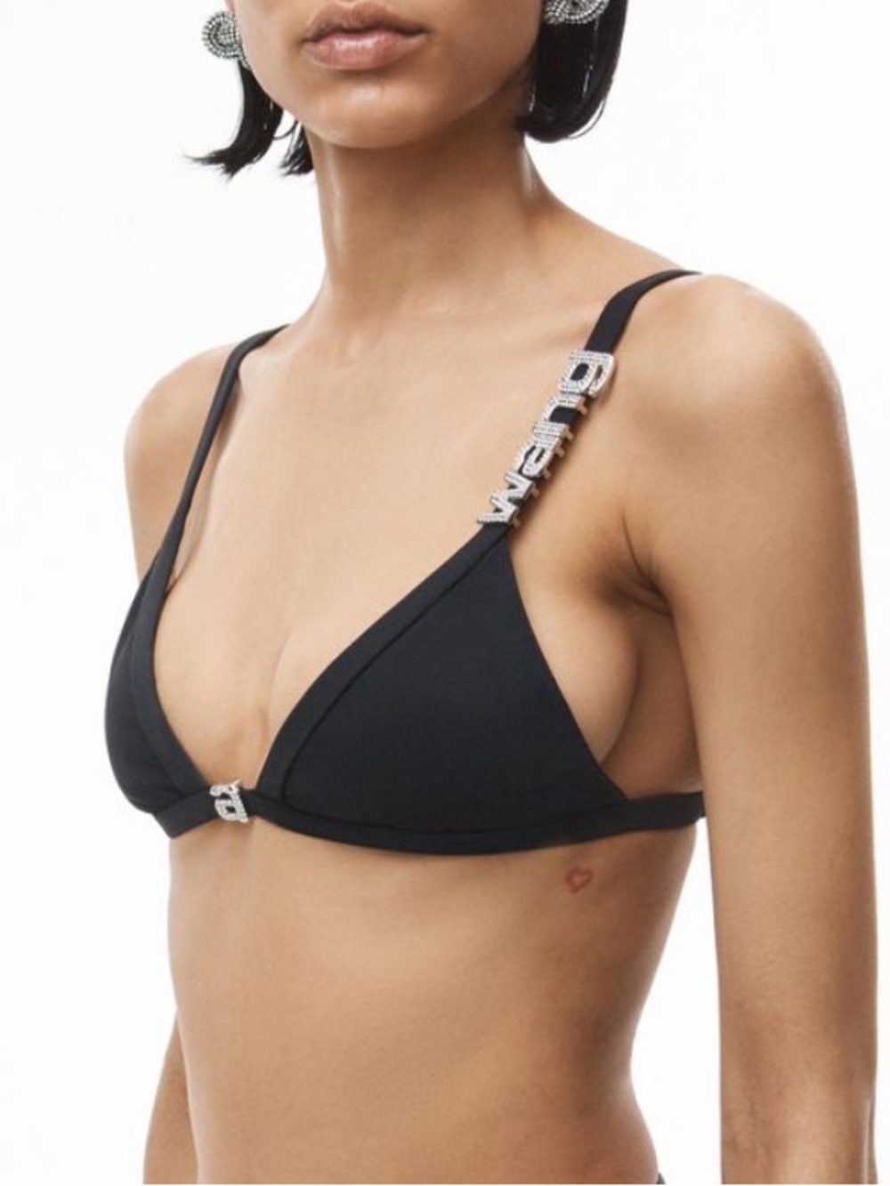 NWT Alexander Wang Black Crystal Triangle Bikini Top - Size XS